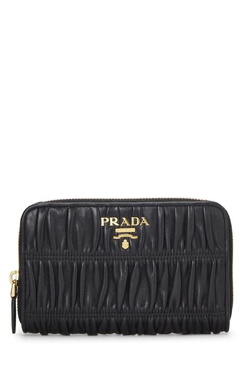 PRADA Nappa Gaufre Zip Around Wallet Black 